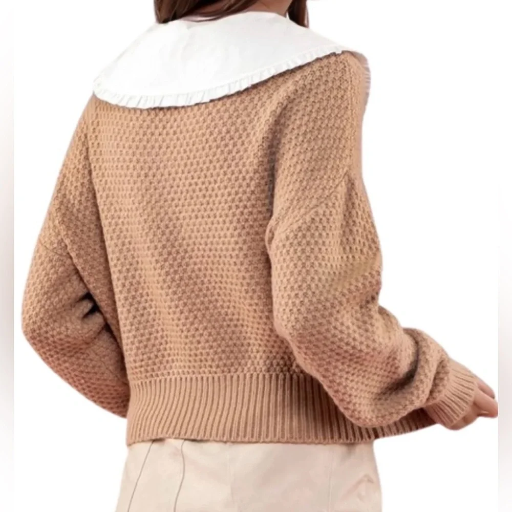 Blu Pepper Doll Collared Cable Knit Beige Sweater Size Small - Picture 3 of 8